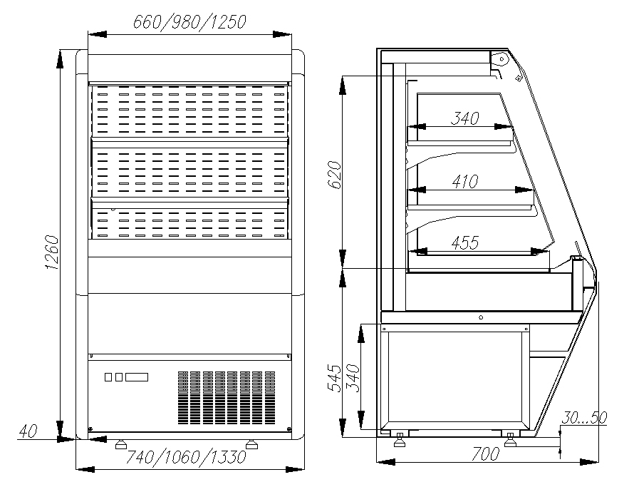 Полувертикальные холодильные витрины CARBOMA 1260/700